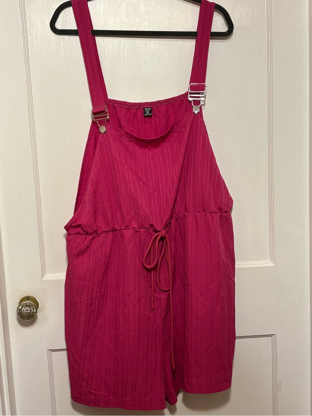 Women’s Fuchsia Adjustable-Strap Mini Shorts Romper